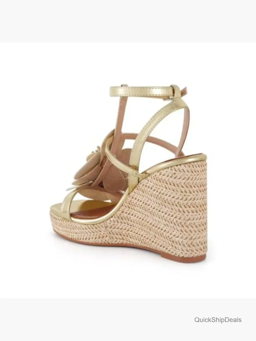 Wedge Sandals with Floral Design Raffia Heels Ankle Wrap Espadrilles Platform